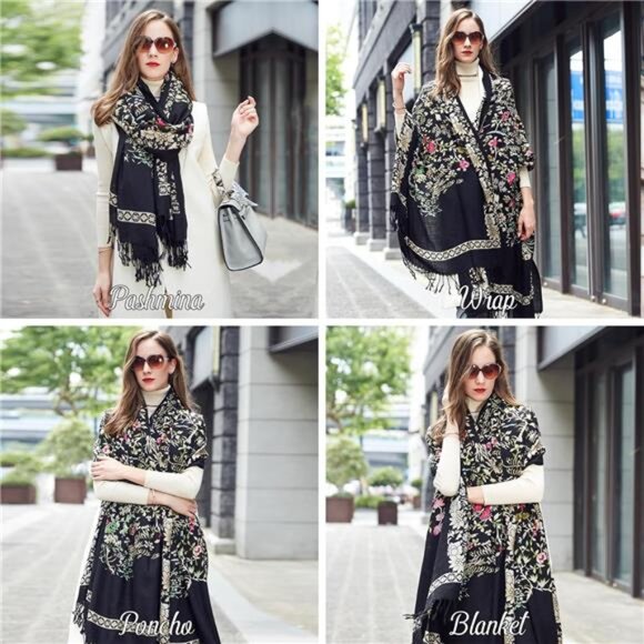 100% Merino Wool Extra Large Pashmina Blanket Travel Scarf Cashmere - Picture 5 of 7